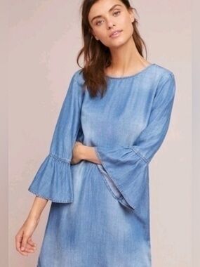 Cloth & Stone Anthropologie Chambray Bell Sleeve Dress XS